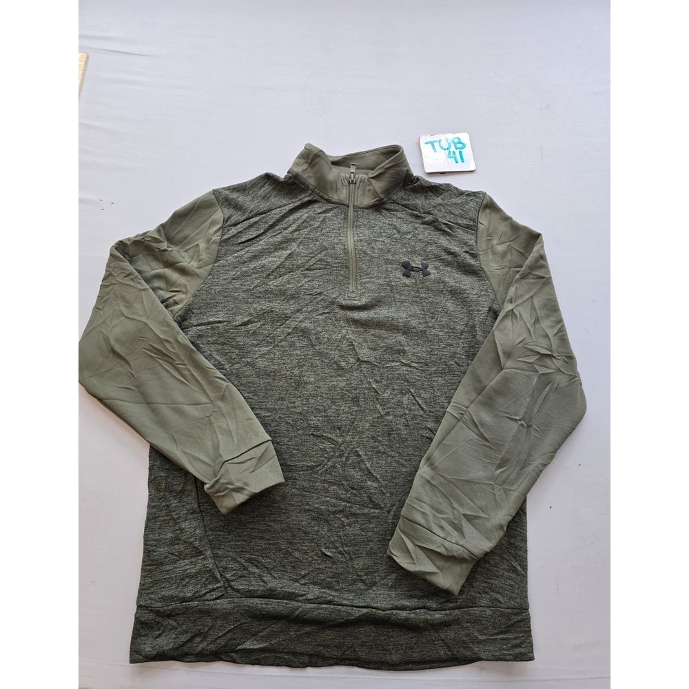 Under Armour Mens Quarter Zip Pullover Heathered Olive Green Loose Fit Medium